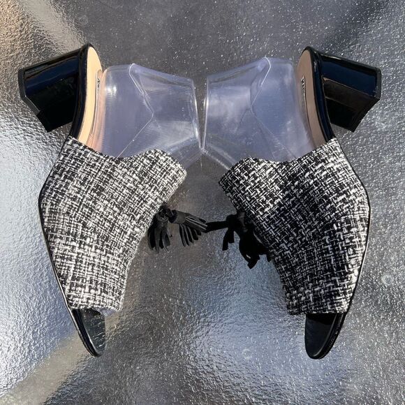 Karl Lagerfeld Paris Hettie7 Black Tweed Block Heel Open Toe Mules Size 9 - Picture 5 of 9